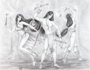 elves dancing pencil drawing