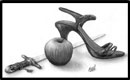 desenho maçã adaga e salto a lápis